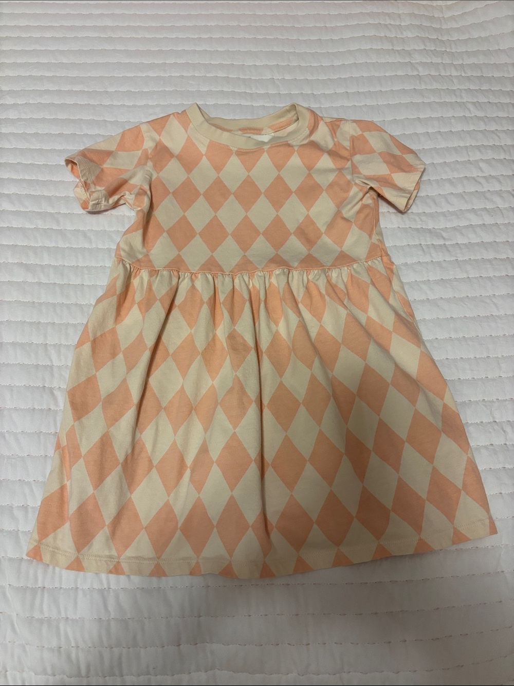 H&M Peach and Cream Diamond-Print Casual Kids Dress